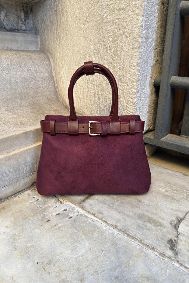 Suede Double Eyed Women's Hand and Shoulder Bag with Belt Accessory Patric Claret Red