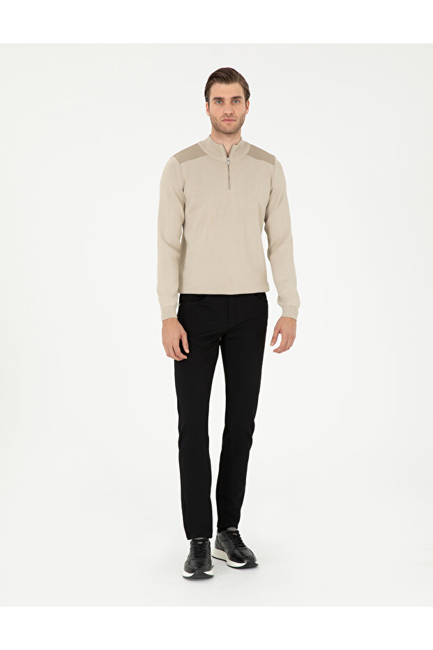 Black Slim Fit Canvas Trousers 50295933-Vr046