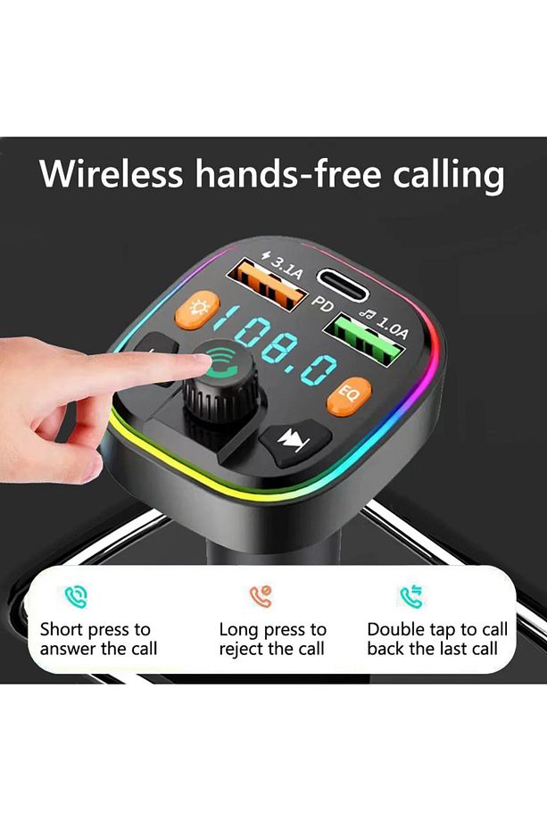 Bluetooth Araç Kiti Araç Fm Transmitter USB Type-C SD Kart MP3 PD Flash Için Uygun Çakmaklık Girişli - 5