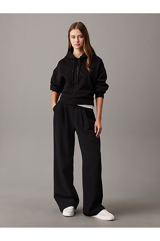 Kadın Siyah Kapüşonsuz Sweatshirt - 4