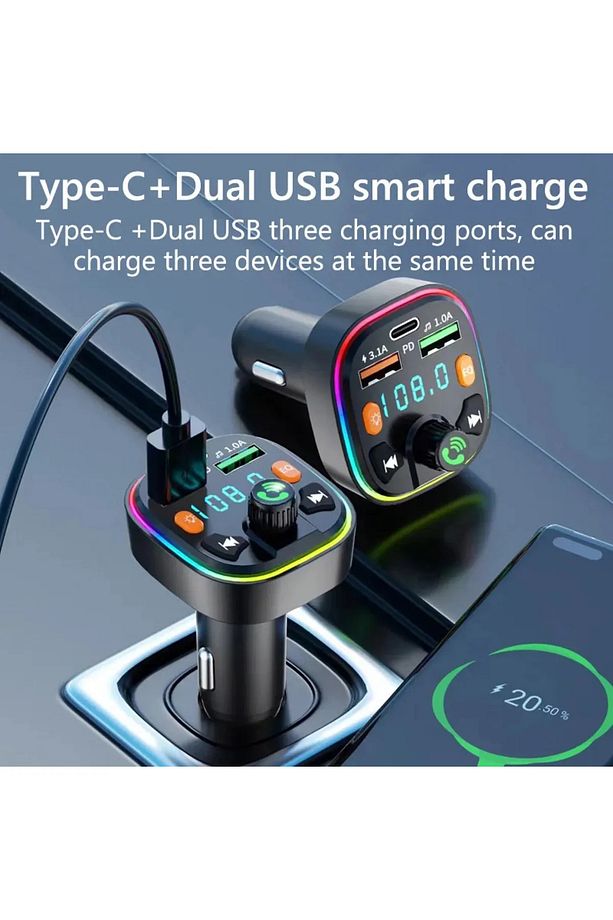 Bluetooth Araç Kiti Araç Fm Transmitter USB Type-C SD Kart MP3 PD Flash Için Uygun Çakmaklık Girişli - 4