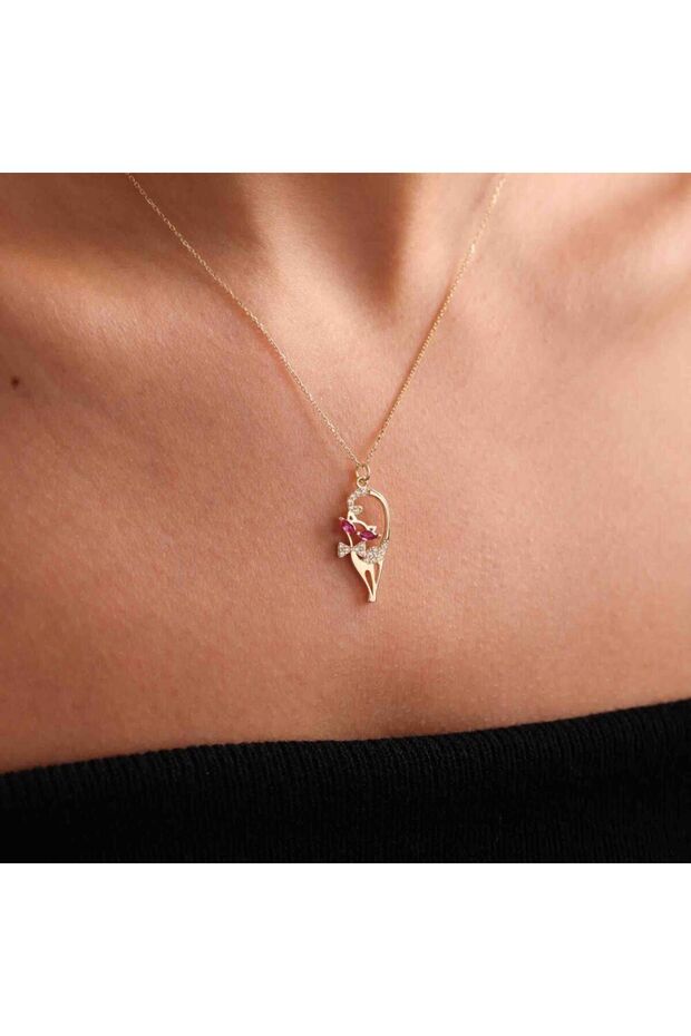 Sevimli Altın Kedi Kolye Ruby - 1