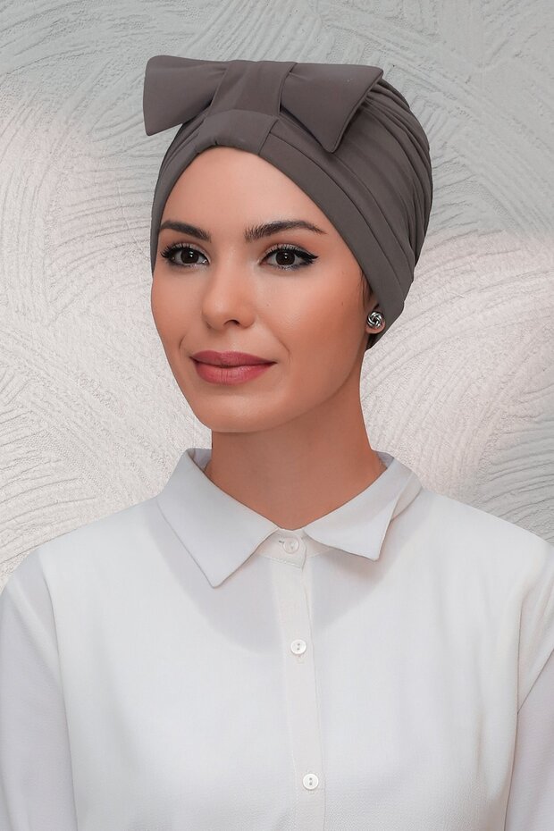 Mink Practical Ready-to-Fit Hijab Bonnet Sandy Fabric Bow Tied Gathered 7010_10
