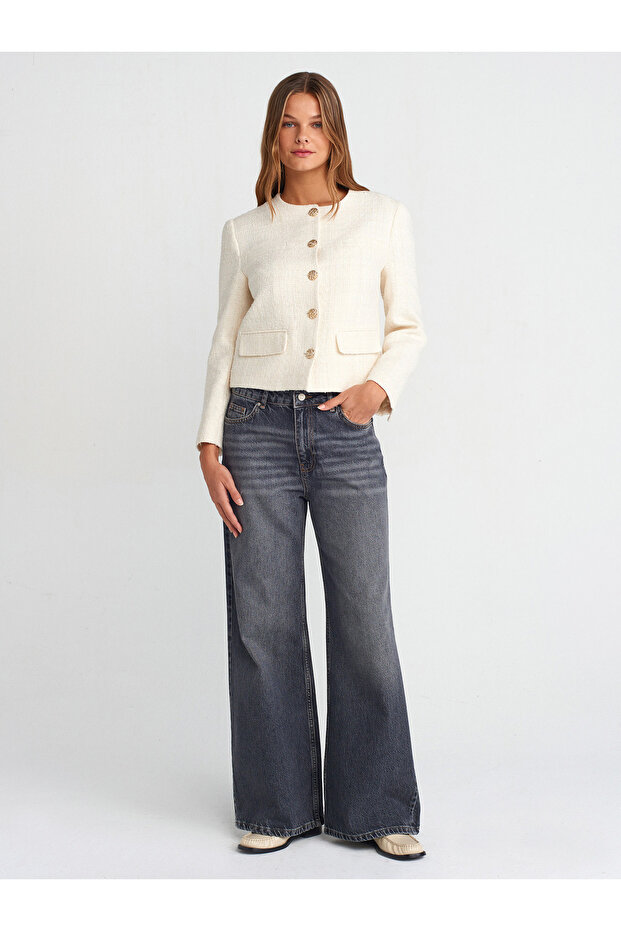 71736 Wide Leg Denim Trousers-Anthracite