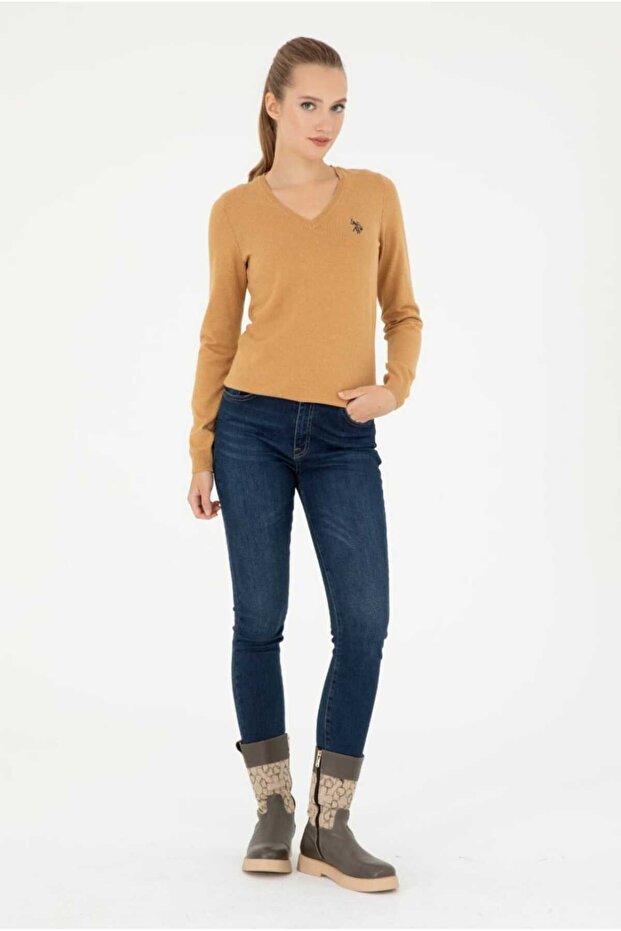 Kadın Antrasit V Yaka Basic Kazak - 3