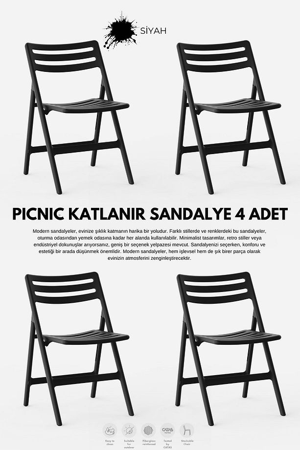 PİKNİK KATLANABİLİR SANDALYE 4 Lü Set - 1