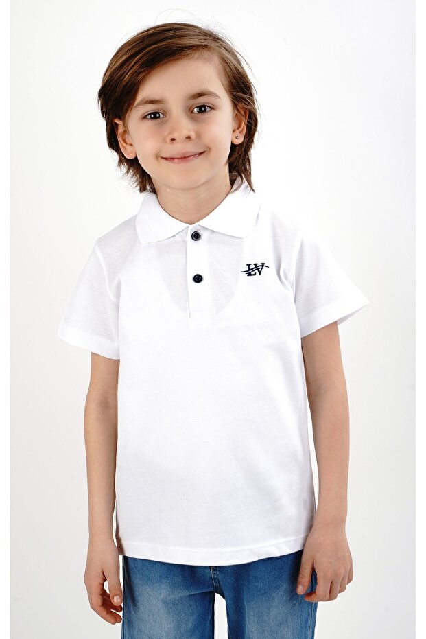 Polo Neck White School T-Shirt