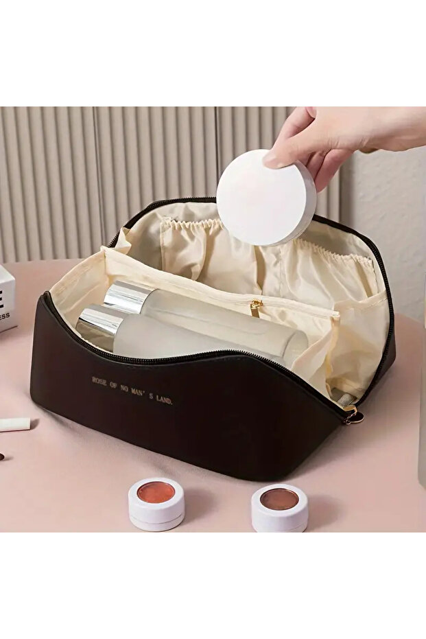 Stylish Waterproof Faux Leather Makeup Bag - Spacious & Portable with Odorless Design for Travel