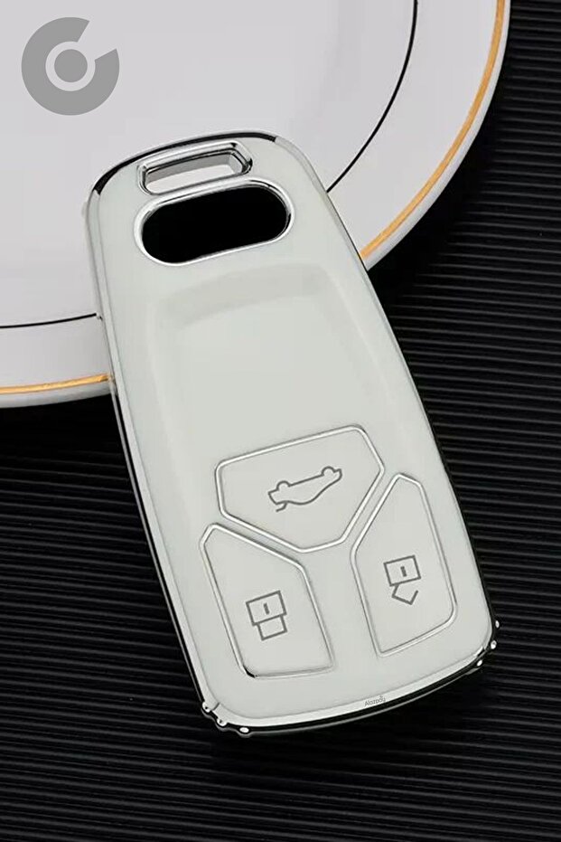 Audi Compatible A6, A5, A4, Q7, Q5, S4, S5, S7, B9, A4L, 4m, 8W, Tt, Tts, Rs, 8S Silver Edge Tpu Key Case Cover (White)