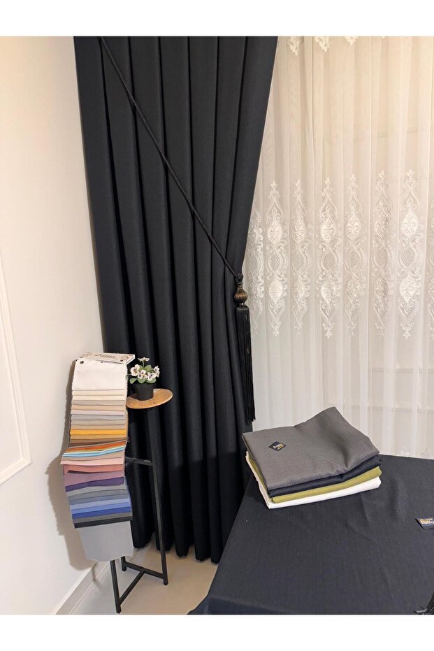 ROMA 18542-ANTHRACITE LINEN SINGLE WING (بدون طيات) ستارة خلفية