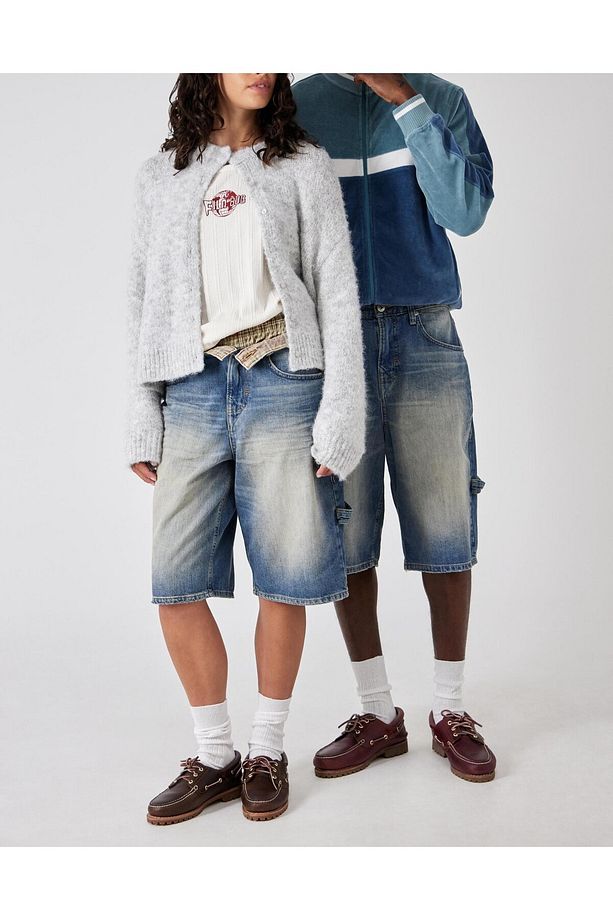 Orta Yıkama Carpenter Denim Uzun Şort - 6