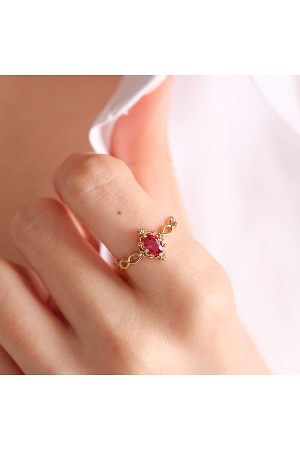 Altın Vintage Yüzük 14 Ayar Ruby - 1