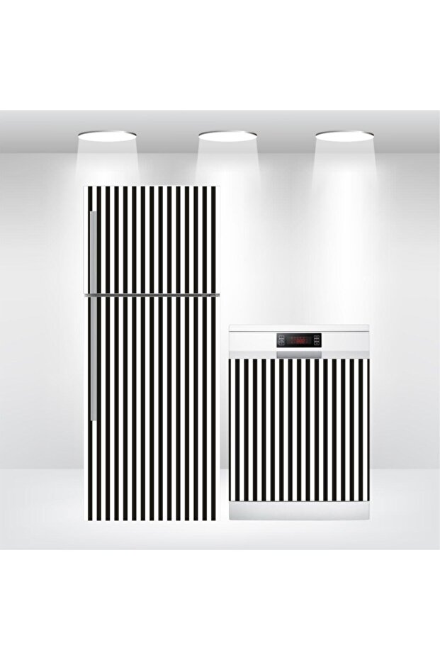 Black Striped Refrigerator and Dishwasher Cover - Adhesive Foil Camping