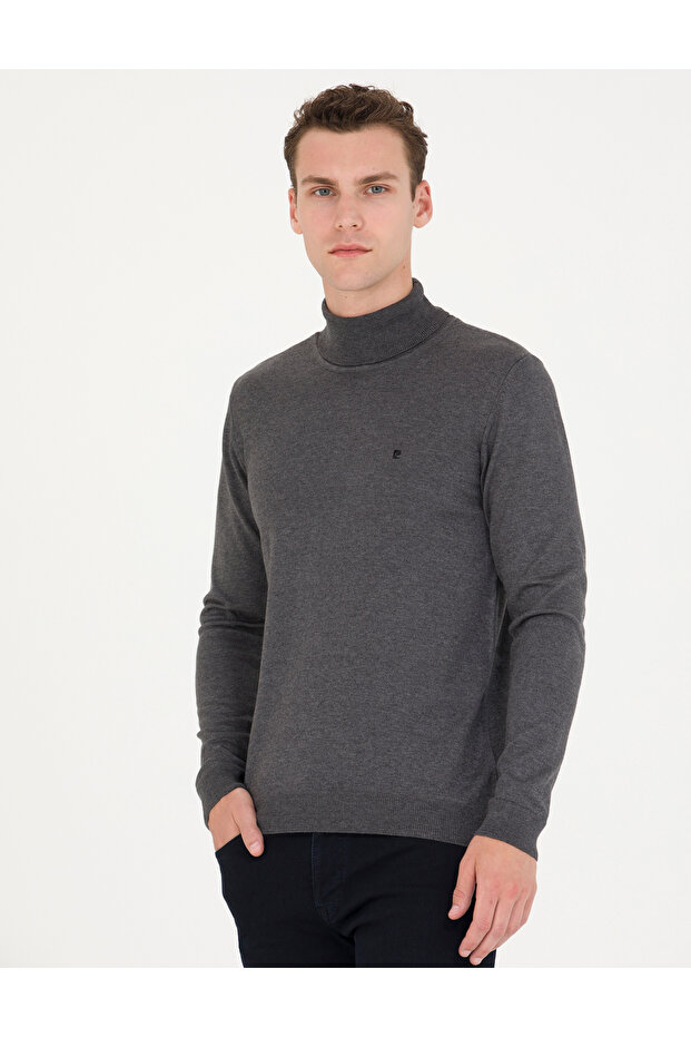 Gray Melange Slim Fit Turtleneck Basic Knitwear Sweater 50276531-Vr086