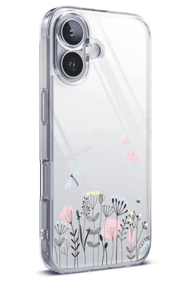 Transparent Silicone Case with Patterned (Camera Protection) Compatible with iPhone 16 Plus