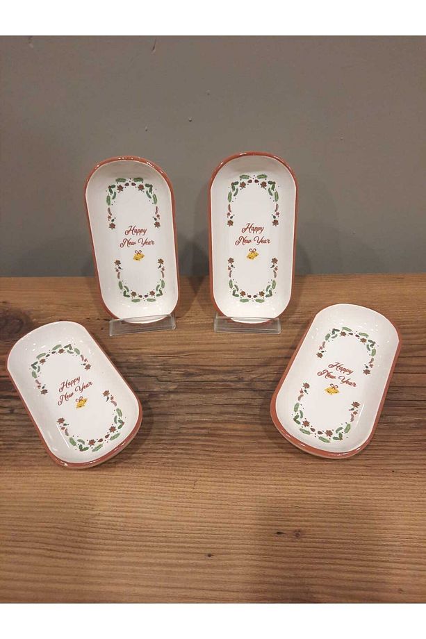 KERAMİKA KAYIK TABAK 4 ADET  16X8 CM YILBAŞI TEMALI - 5