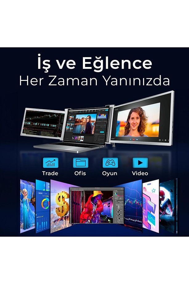 NPM20 15.4" FHD 1080p IPS Type-C Taşınabilir Dizüstü 2'li Monitör Çoklayıcı Notebook Monitör - 5