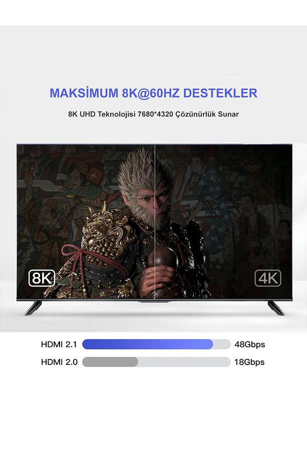 Hdmı 2.1 Görüntü Aktarma Kablosu 240hz Destekli Ps5 Notebook 8k@60hz Uhd 48gbps 1 Metre - 2
