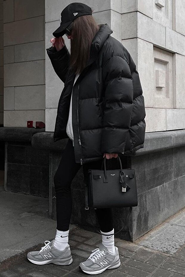 Siyah Basic Kadın Şişme Mont Mg1582 - 2