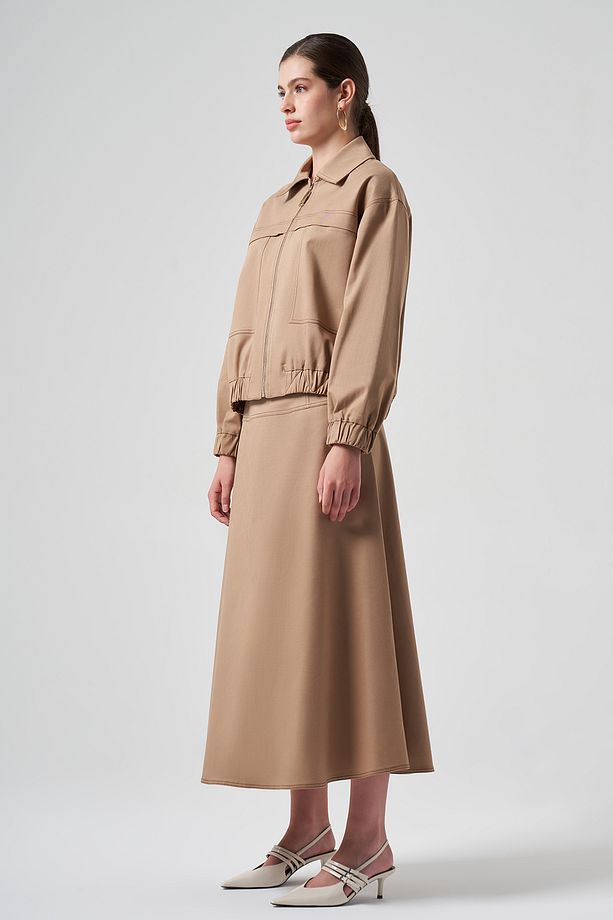 Fermuarlı Kısa Ceket 6027 Camel - 3