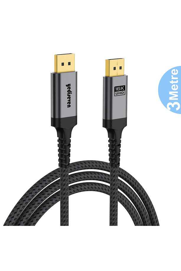 Displayport to Displayport Dp 2.1 Görüntü Aktarma Kablosu 16K@60Hz 80Gbps 3 Metre - 1
