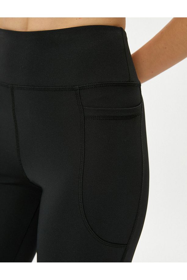 İspanyol Paça Spor Tayt Yüksek Bel Cep Detaylı Slim Fit - 5