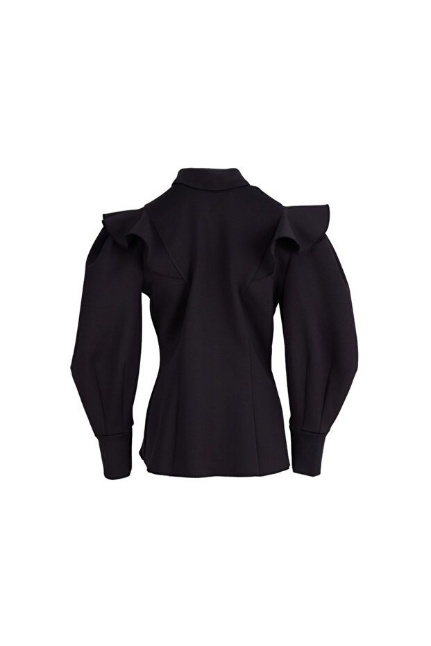 Kolları Volanlı Örme Bluz - 1