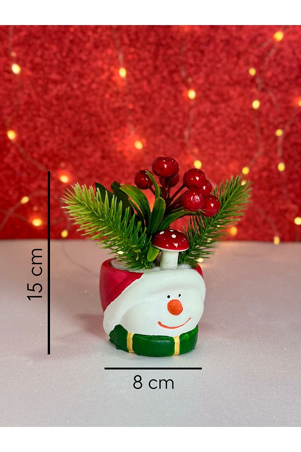 2'li Yeni Yıl Noel Baba ve Kardan Adam Yapay Çiçek Kokinalı Yılbaşı Dekorasyonu Saksı - 6