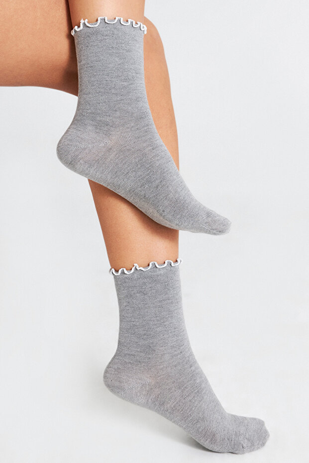 Bamboo Women's White Ruffled Elastic Seamless Women's Grey Socks/Non-Marking/Non-Tightening Socks