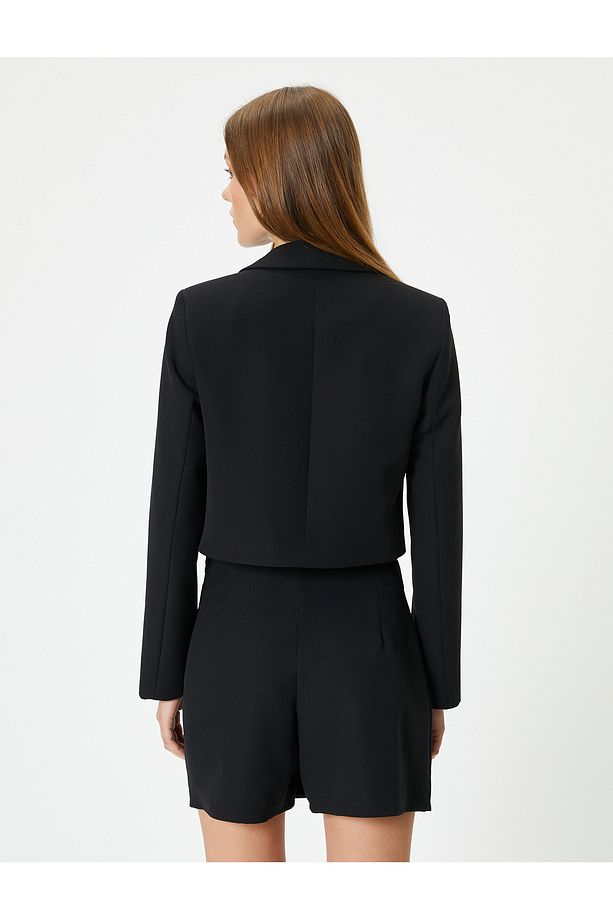 Kısa Blazer Ceket Tek Düğmeli - 4