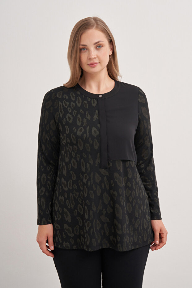2676112 Leopar Desenli Örme Bluz - 5