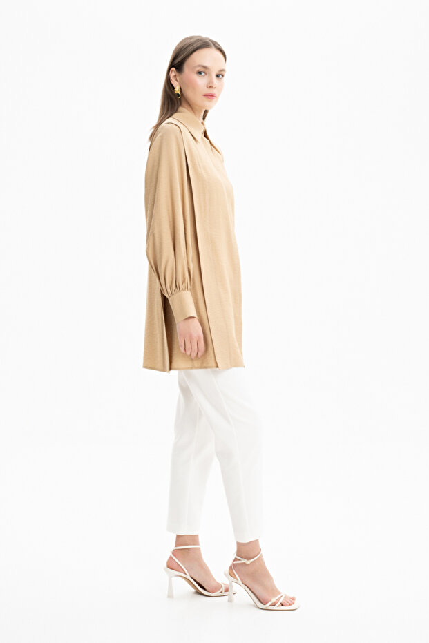 Geniş Yaka Keten Tunik - 3