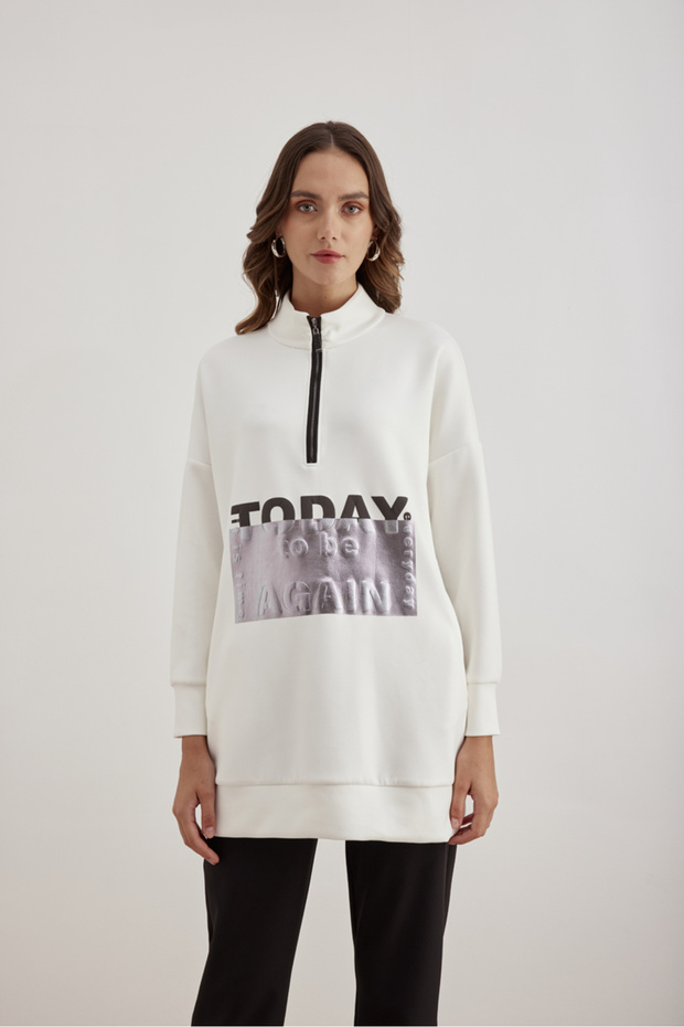 Fermuarlı Baskılı Bluz - 3