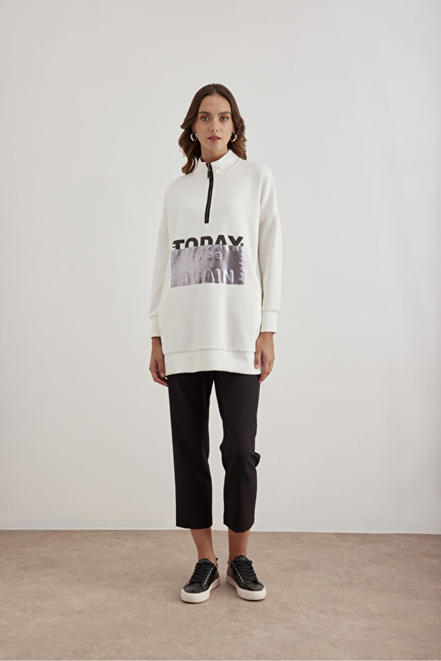 Fermuarlı Baskılı Bluz - 2