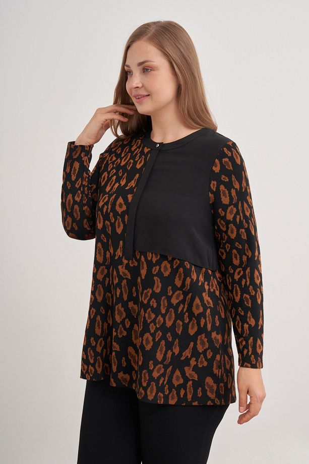 2676112 Leopar Desenli Örme Bluz - 4
