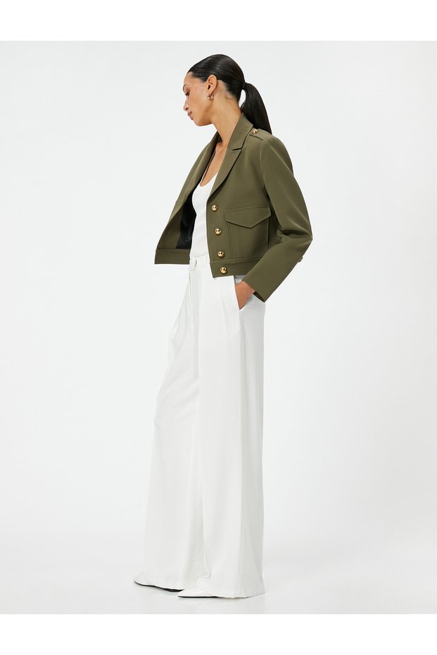 Wide Leg Palazzo Trousers High Waist Pocket Detailed Viscose