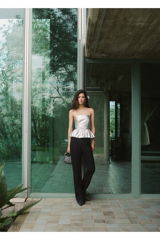 Metalik straplez bluz - 5