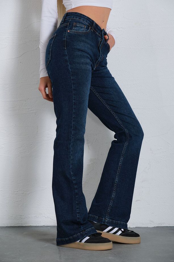 Mavi Yüksek Bel Kot, Ispanyol Paça Esnek Denim Kumaş Kadın Fit And Flare Jean Pantolon @flares - 3