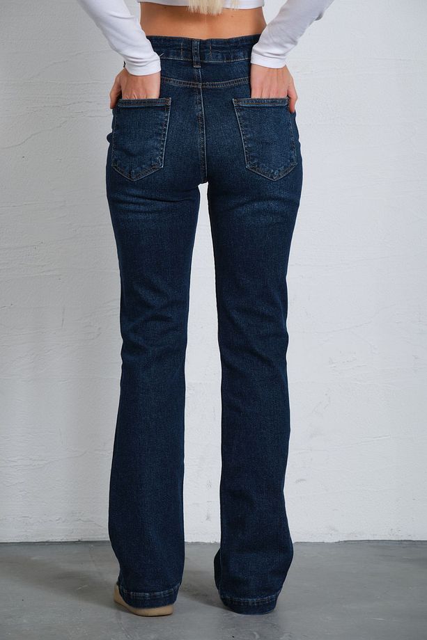 Mavi Yüksek Bel Kot, Ispanyol Paça Esnek Denim Kumaş Kadın Fit And Flare Jean Pantolon @flares - 6