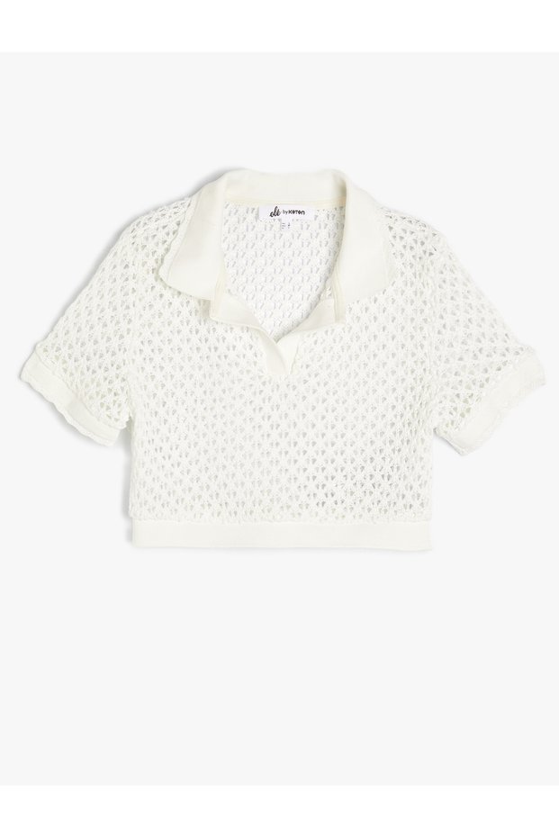 Polo Neck Crochet T-Shirt Ultra Crop Short Sleeve Slim Fit
