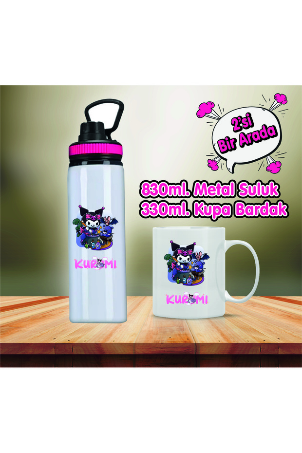 Kuromi Printed Water Bottle and Mug - 002