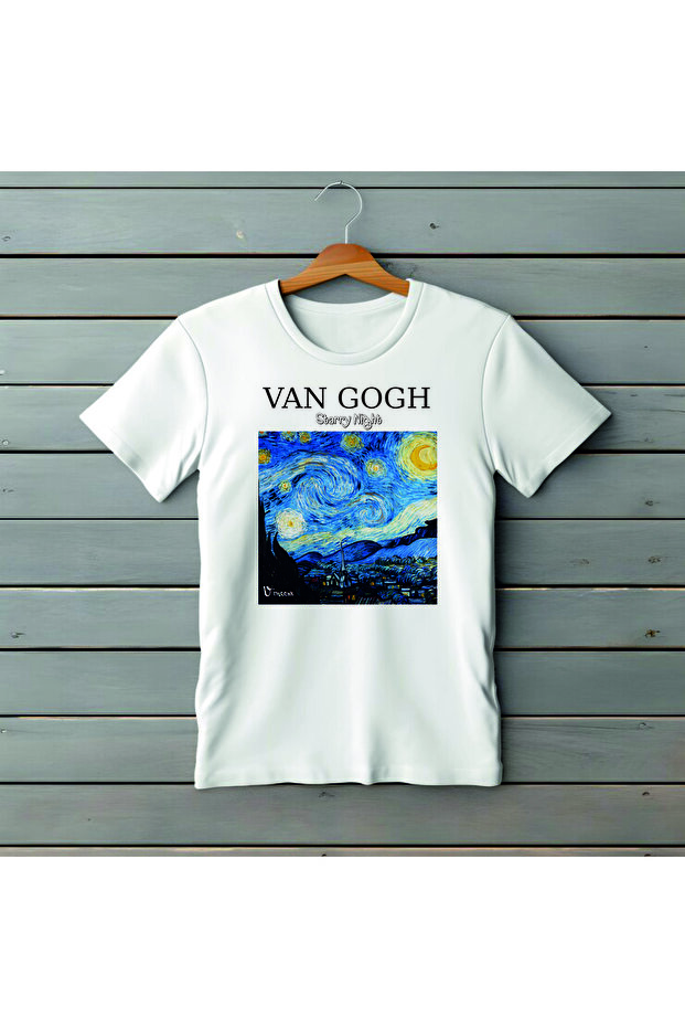 تي شيرت للجنسين مصنوع من القطن بنسبة 100% بجودة A+++ جيرسي واحد من القطن الممشط Van Gogh Starry Nights مطبوع بقصة عادية