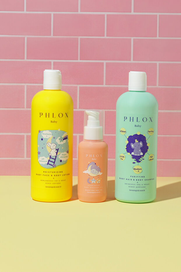 PHLOX Bebek & Çocuk 3lü Bakım Seti (ŞAMPUAN 400 ML - LOSYON 400 ML - MASAJ YAĞI 100 ML)