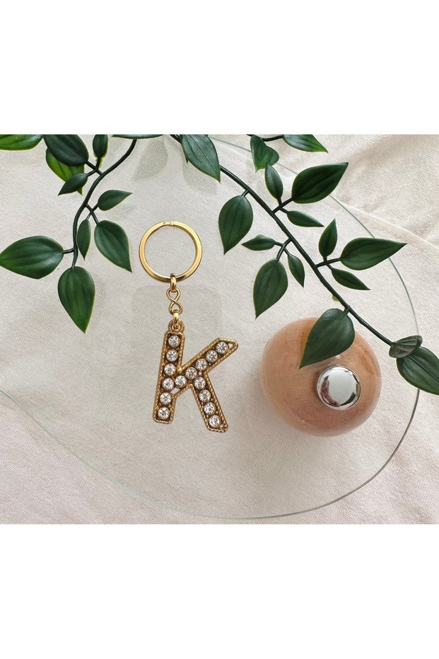 Gold Letter K Stone Keychain