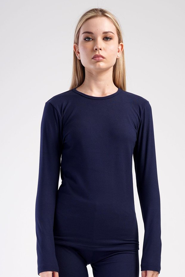 Women's Long Sleeve Crew Neck Thermal T-Shirt 409008 Navy Blue