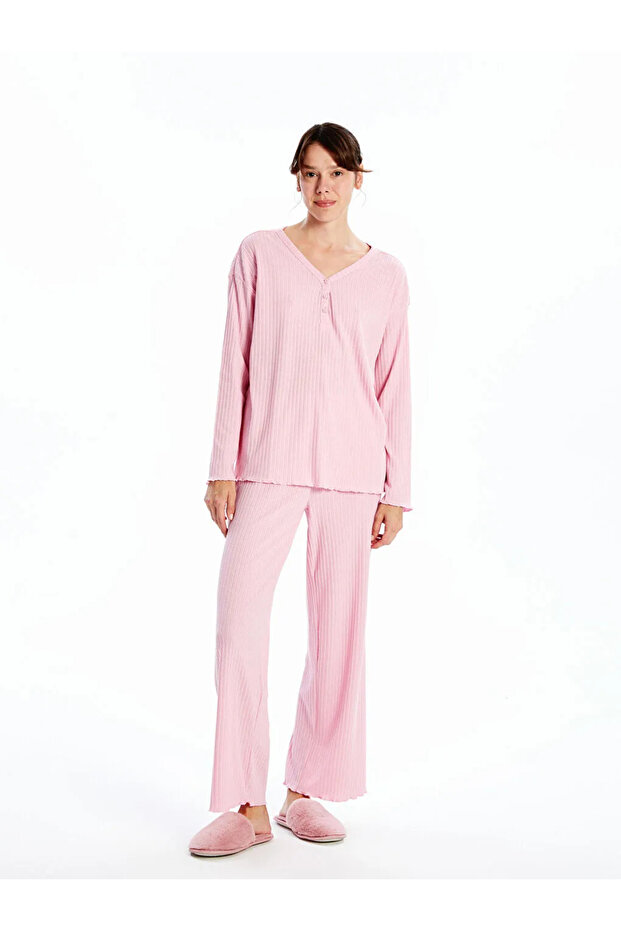 LCW DREAM Pembe V Yaka Kadın Pijama Takımı - 1
