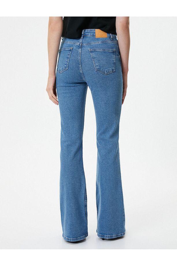 İspanyol Paça Kot Pantolon Dar Kesim Yüksek Bel Esnek Pamuklu Cepli - Flare Slim Jean - 4