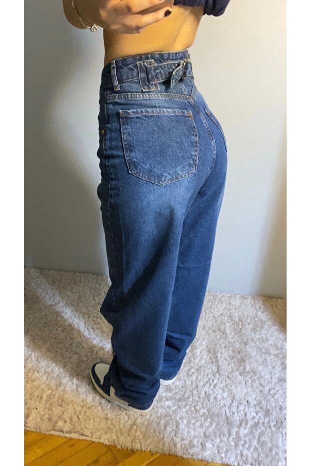 Dark Denim Fabric Basic Wide Leg Jeans - 6