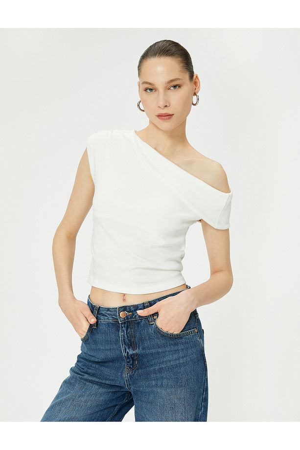Tek Omuz Üst Omzu Açık Drapeli Slim Fit Pamuklu - 1