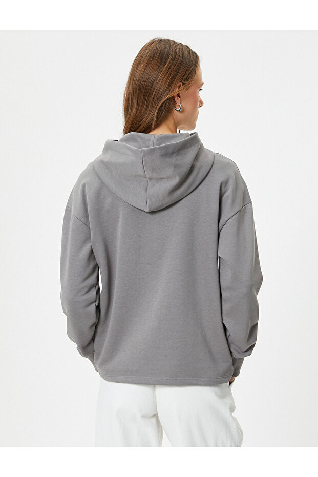Basic Kapşonlu Sweatshirt Pamuk Karışımlı - 4
